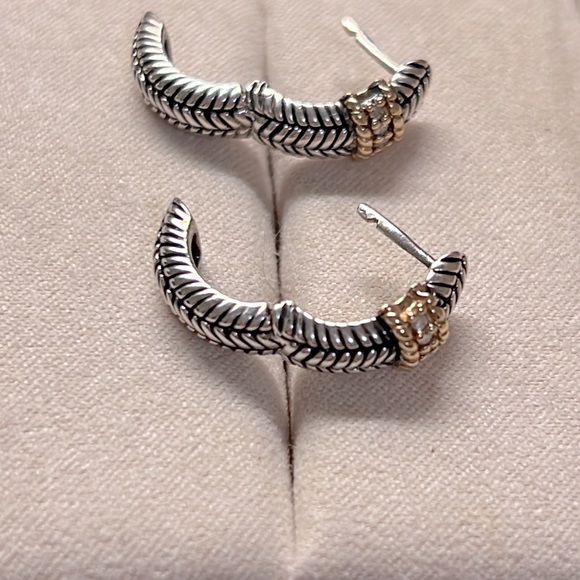 Sparkle in these  Sterling Silver Earrings with 14K Gold & Diamond accents. - Picture 2 of 6